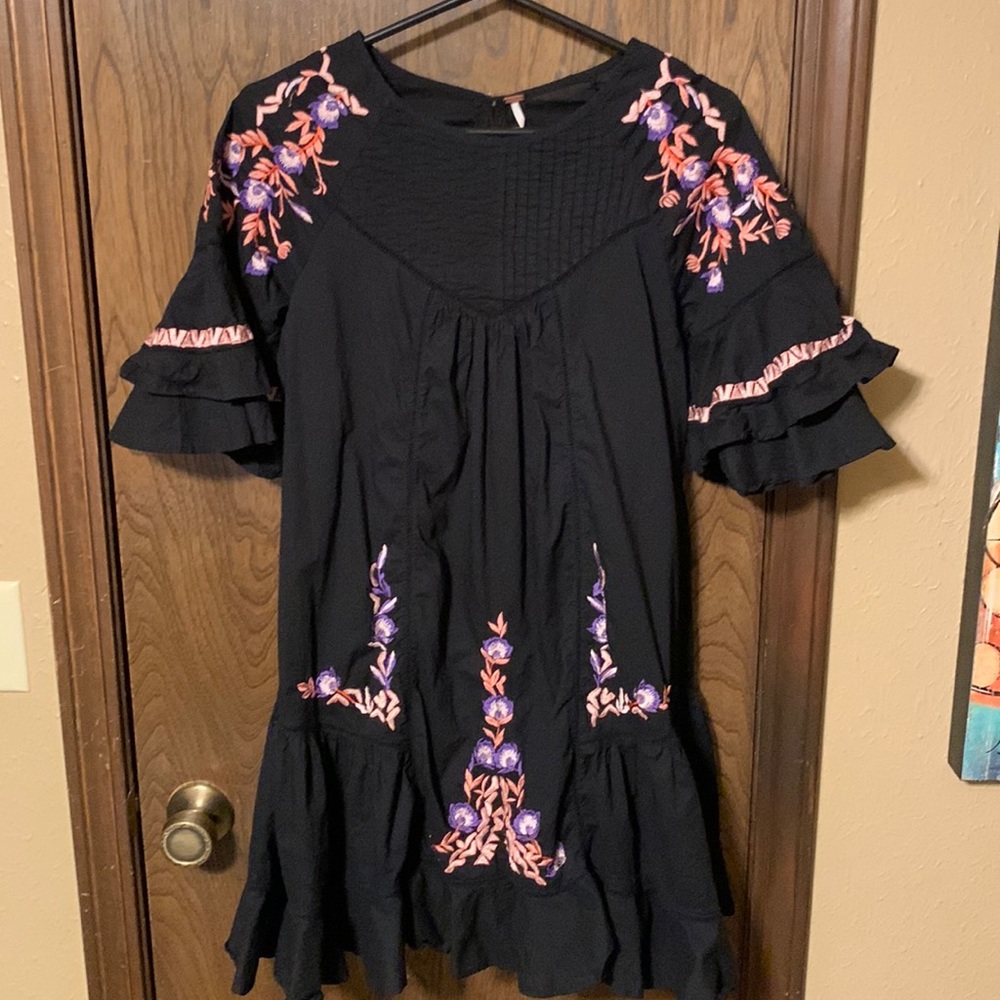 Free People Embroidered Black Pavlo Dress, Small